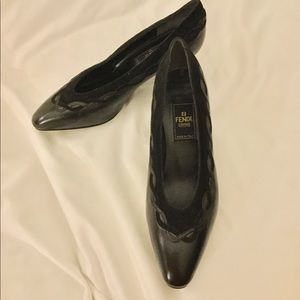 FENDI Black Low Heel Leather Shoe